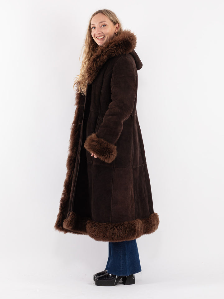 Vintage 70's Women Sheepskin Coat in Brown