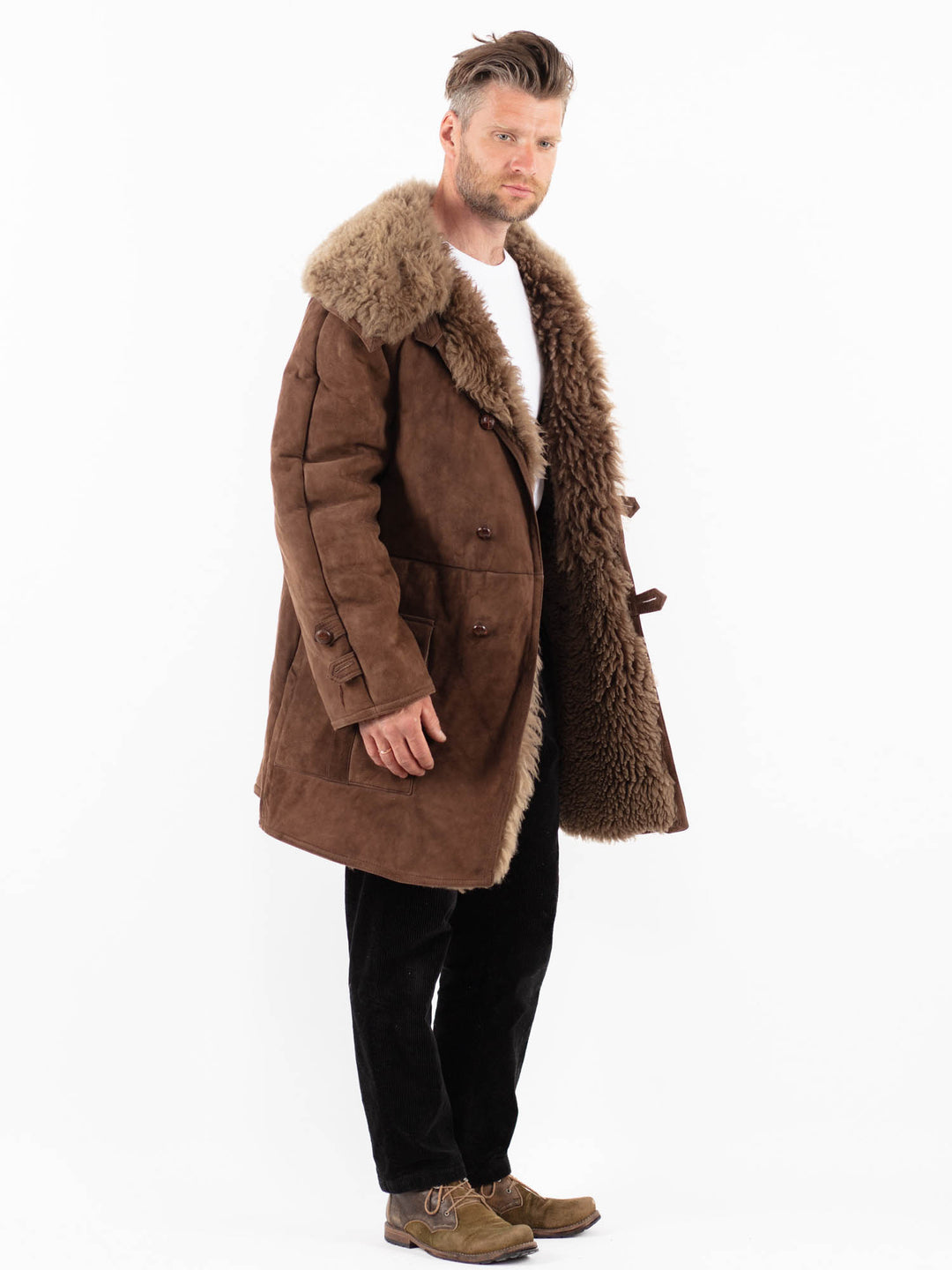 Vintage 70's Men Sheepskin Coat in Brown