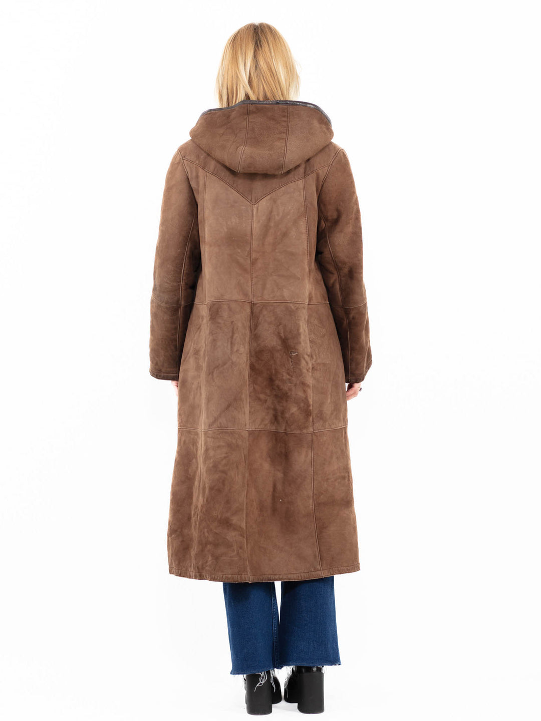 Vintage 80's Women Sheepskin Shearling Coat in Brown