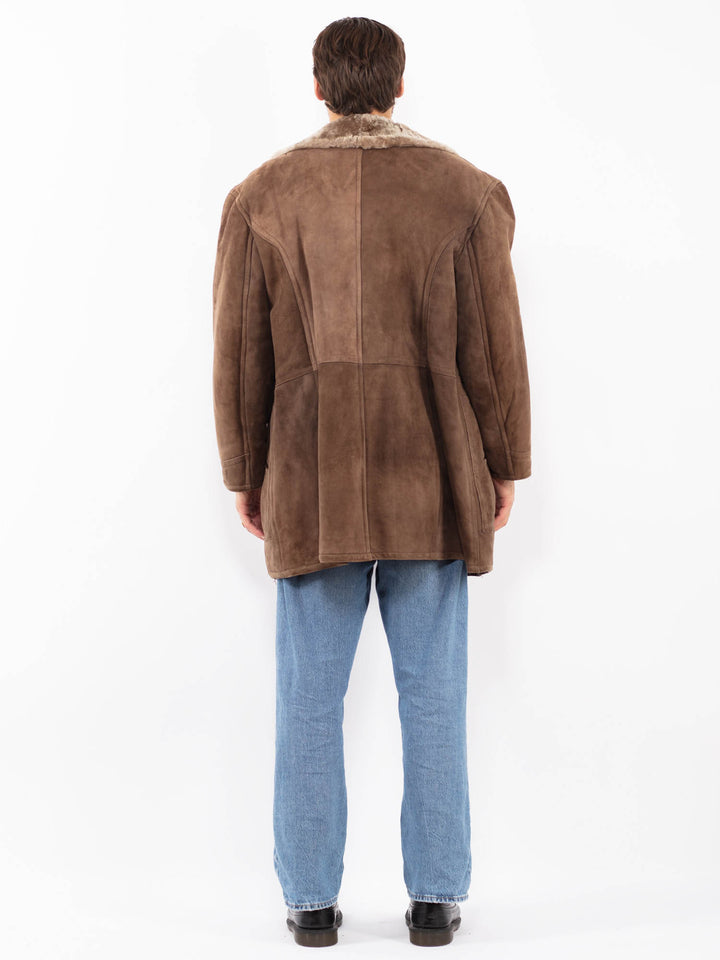 Vintage 70's Men Sheepskin Shearling Coat in Brown