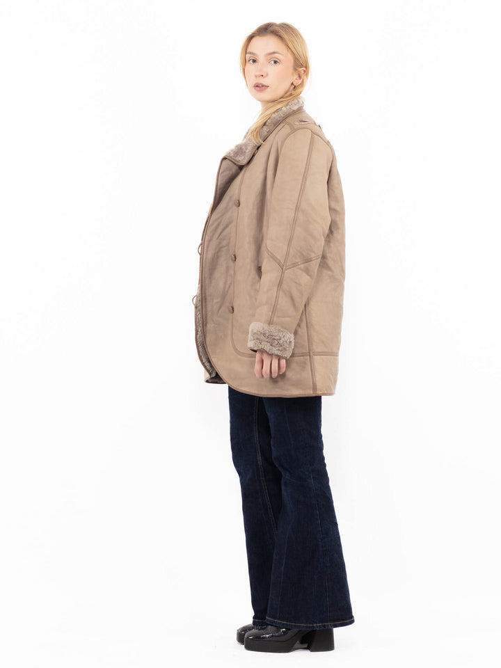 Vintage 80's Women Sheepskin Coat in Beige