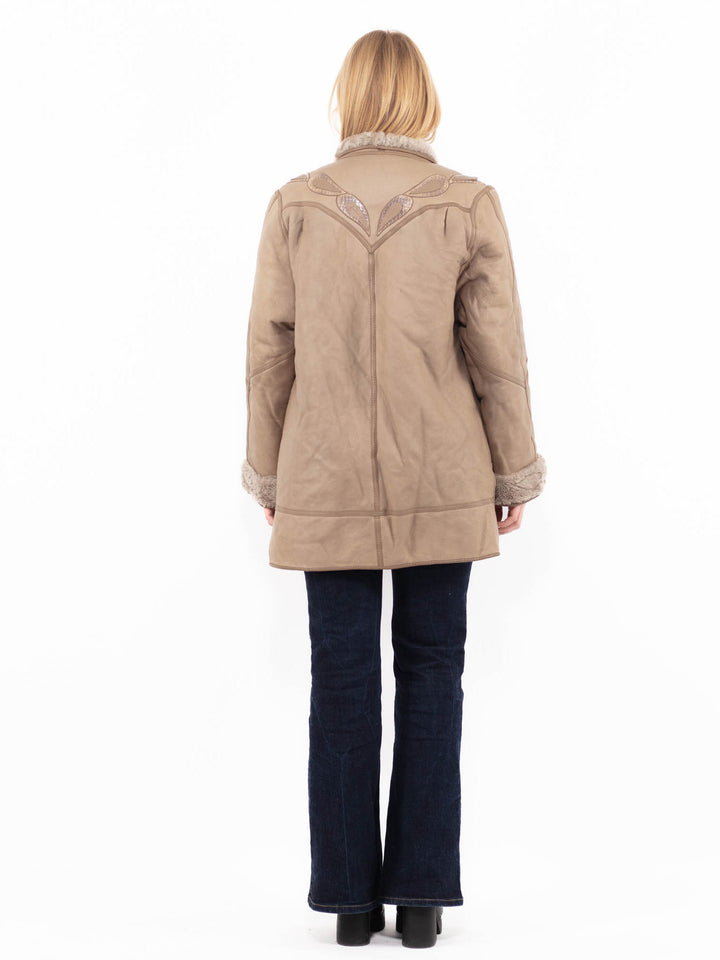 Vintage 80's Women Sheepskin Coat in Beige