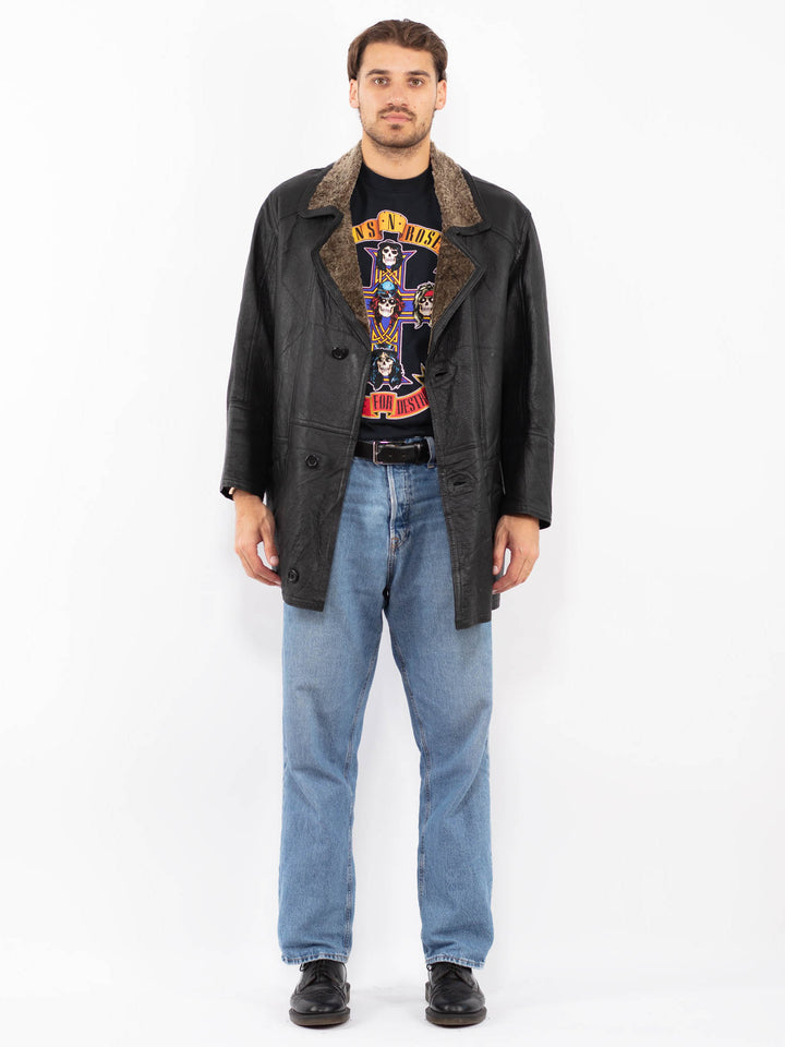 Vintage 90's Men Sheepskin Coat in Black