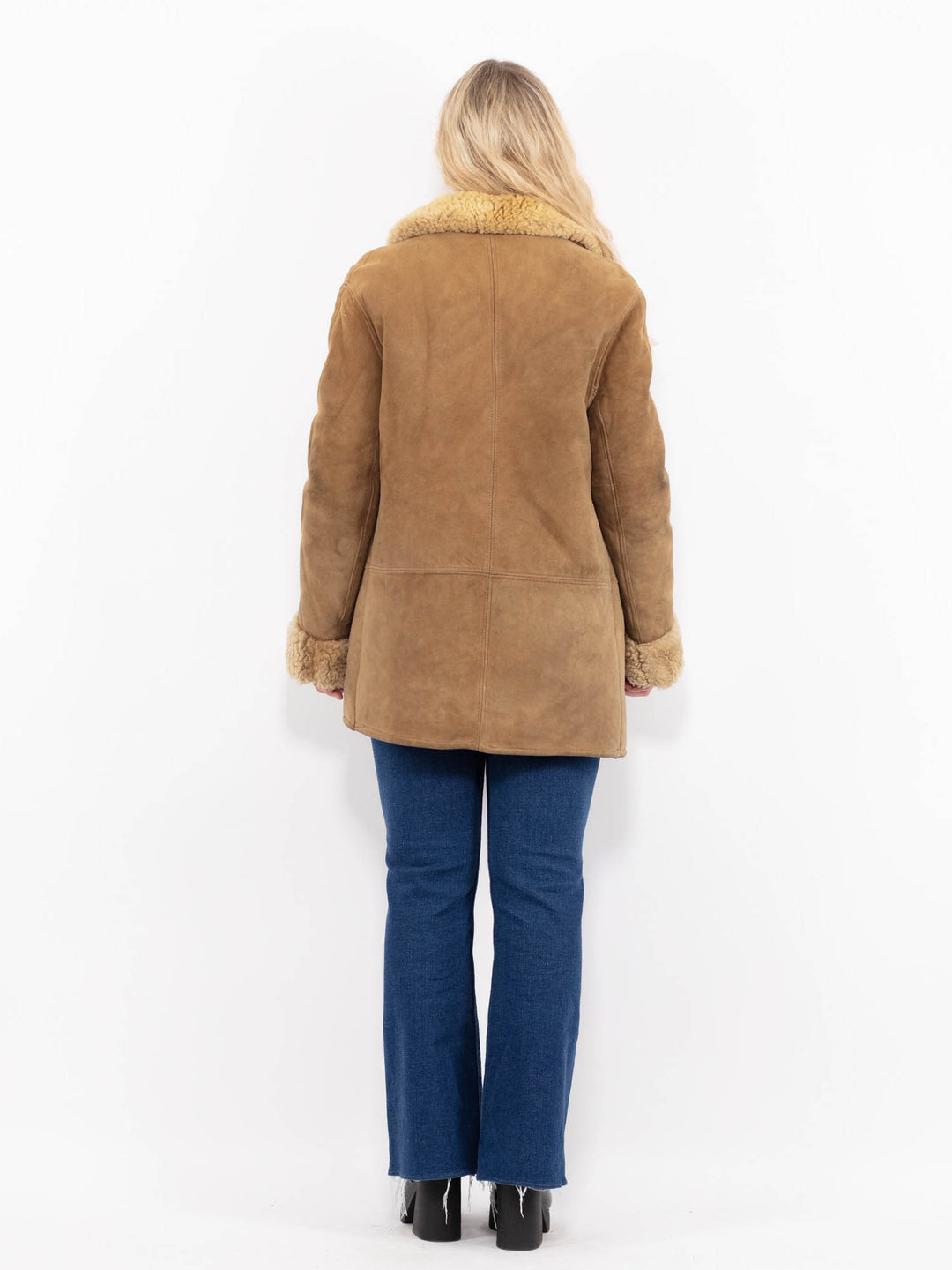 Vintage 80's Women Sheepskin Coat in Beige