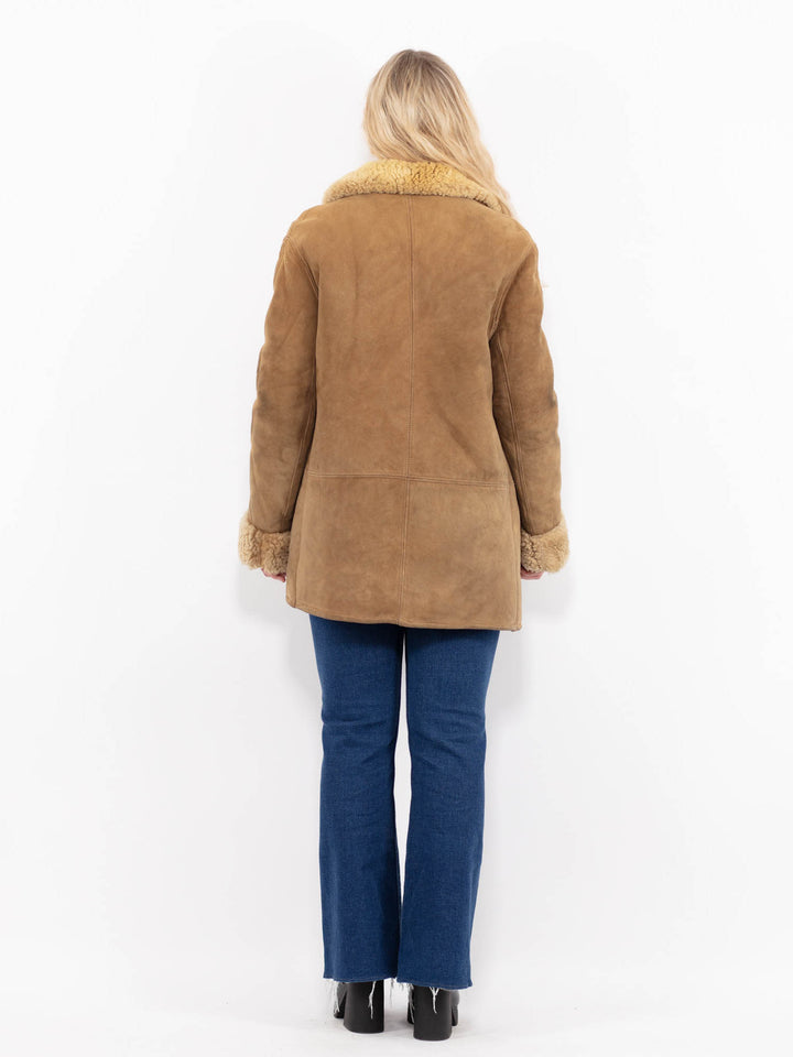 Vintage 80's Women Sheepskin Coat in Beige