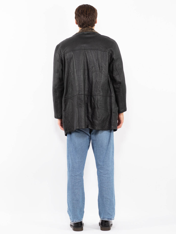 Vintage 90's Men Sheepskin Coat in Black