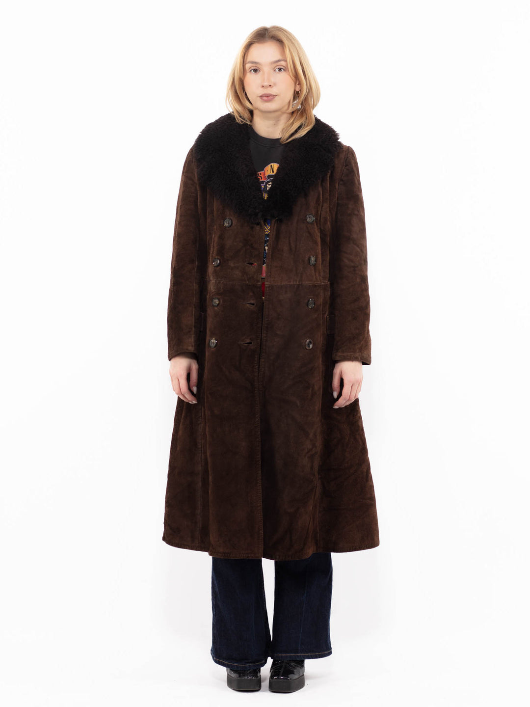 Vintage 70's Women Sheepskin Coat in Brown