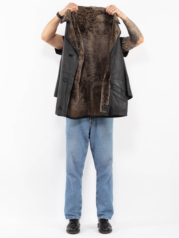 Vintage 90's Men Sheepskin Coat in Black