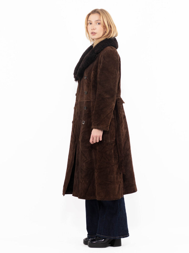 Vintage 70's Women Sheepskin Coat in Brown
