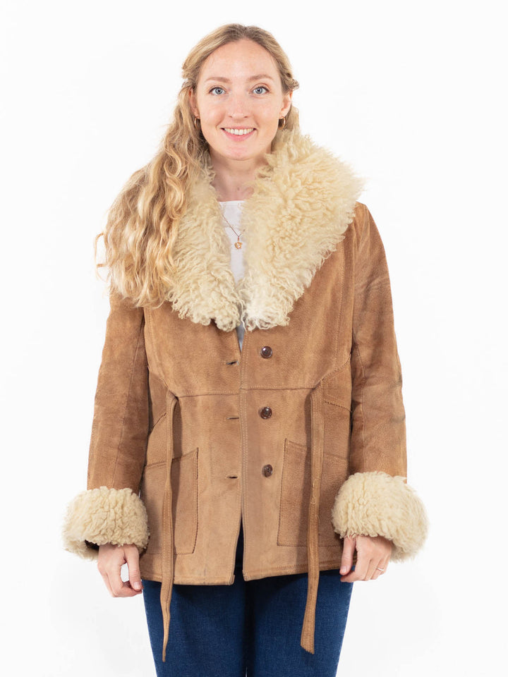 Vintage 70's Women Suede Sherpa Jacket in Beige