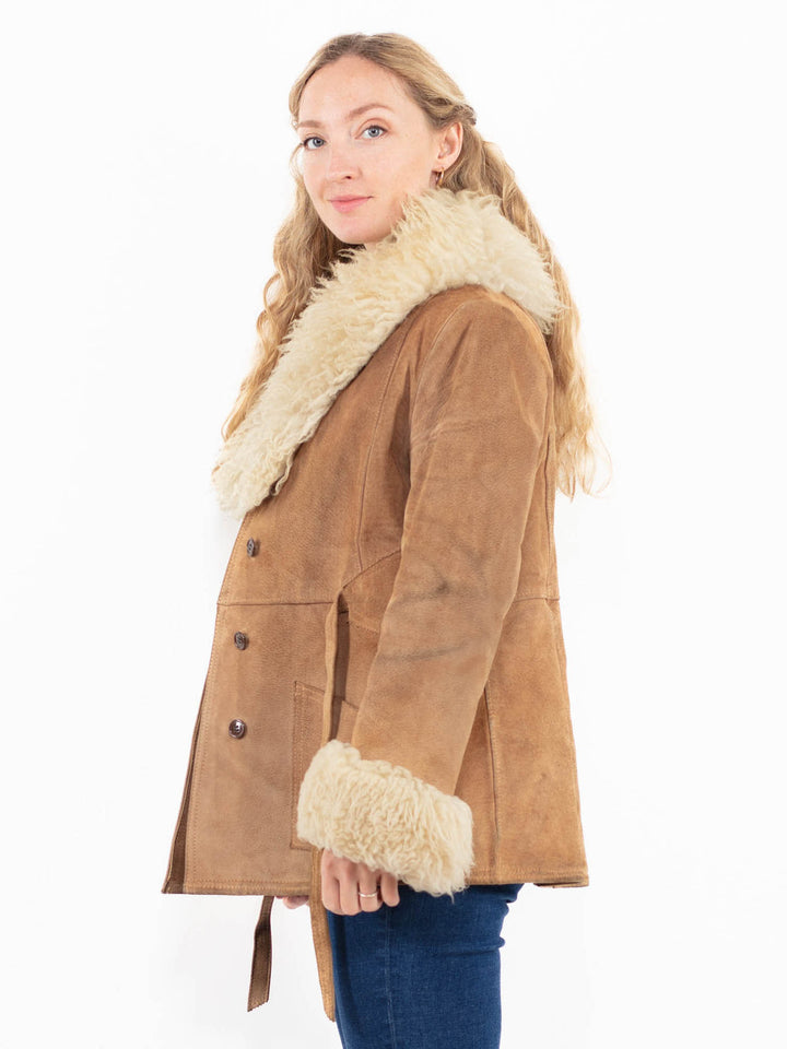 Vintage 70's Women Suede Sherpa Jacket in Beige