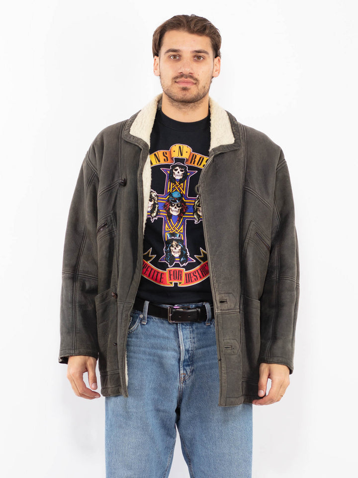 Vintage 70's Men Faux Sheepskin Coat in Gray