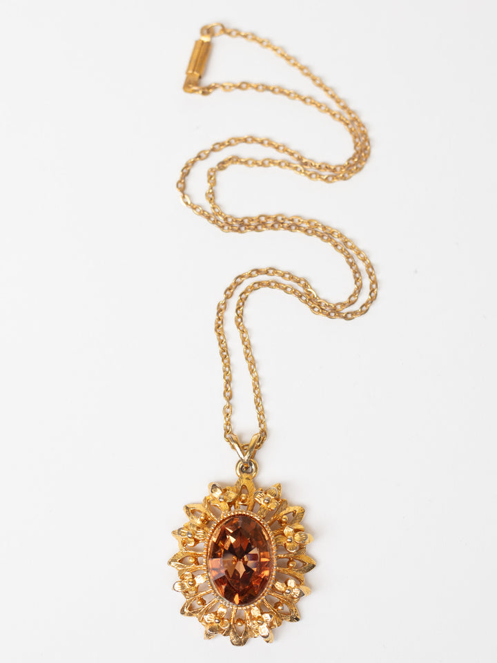Vintage 60's Amber Glass Pendant Necklace