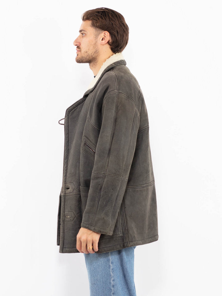 Vintage 70's Men Faux Sheepskin Coat in Gray