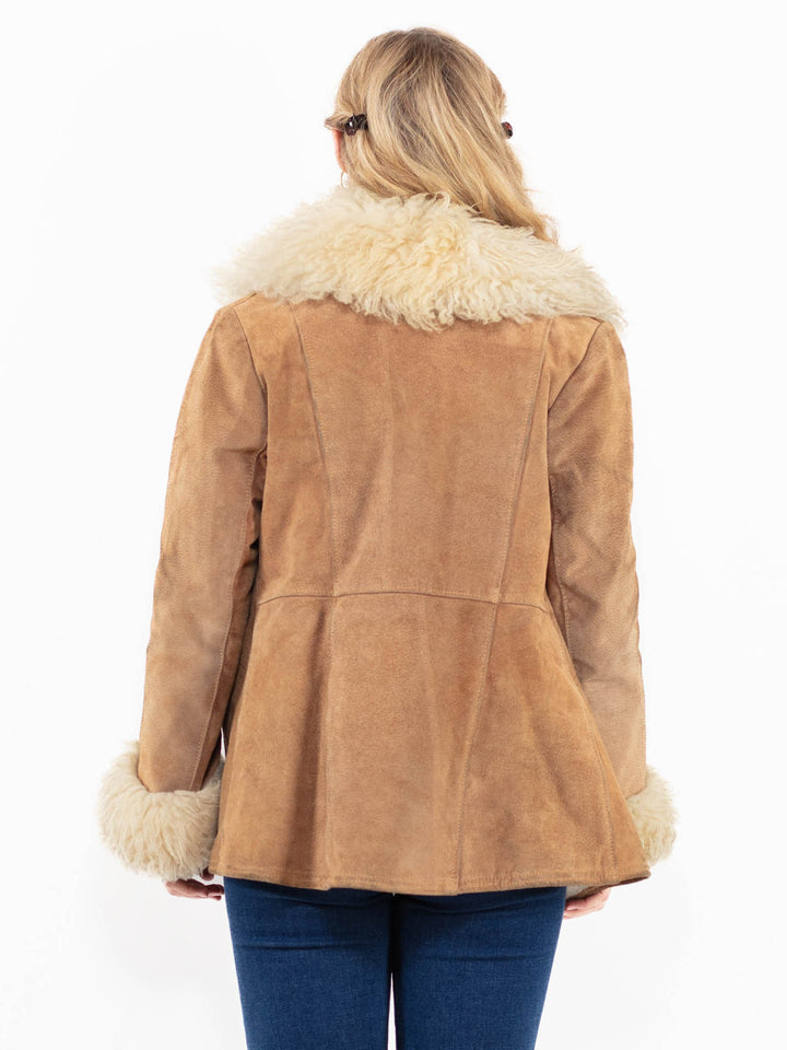 Vintage 70's Women Suede Sherpa Jacket in Beige
