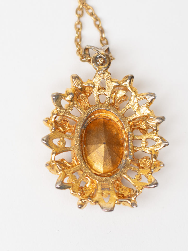 Vintage 60's Amber Glass Pendant Necklace