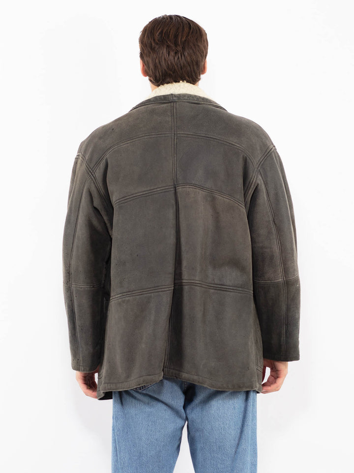 Vintage 70's Men Faux Sheepskin Coat in Gray