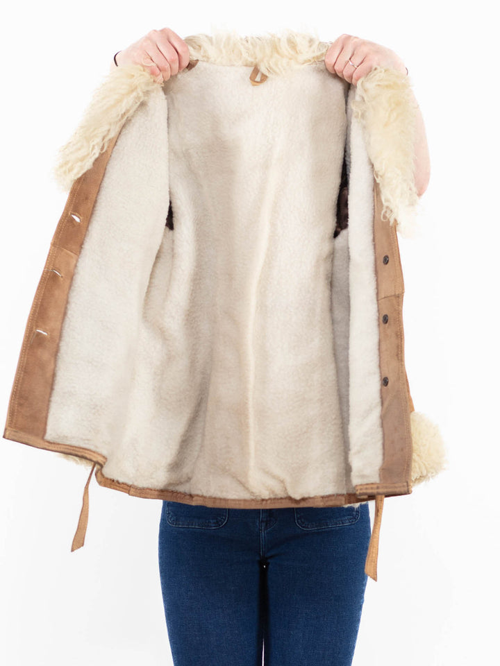 Vintage 70's Women Suede Sherpa Jacket in Beige