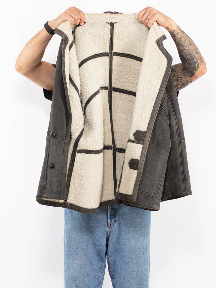 Vintage 70's Men Faux Sheepskin Coat in Gray