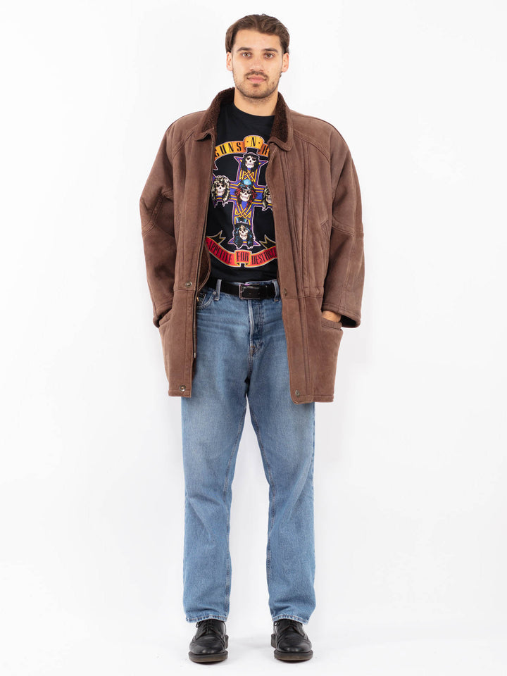 Vintage 80's Men Sheepskin Coat in Brown