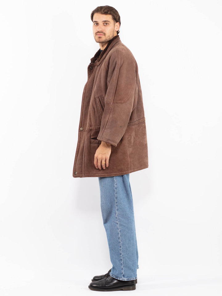 Vintage 80's Men Sheepskin Coat in Brown