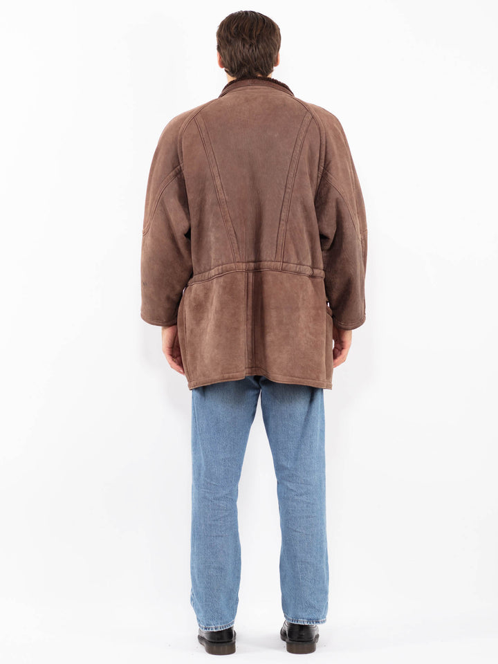 Vintage 80's Men Sheepskin Coat in Brown