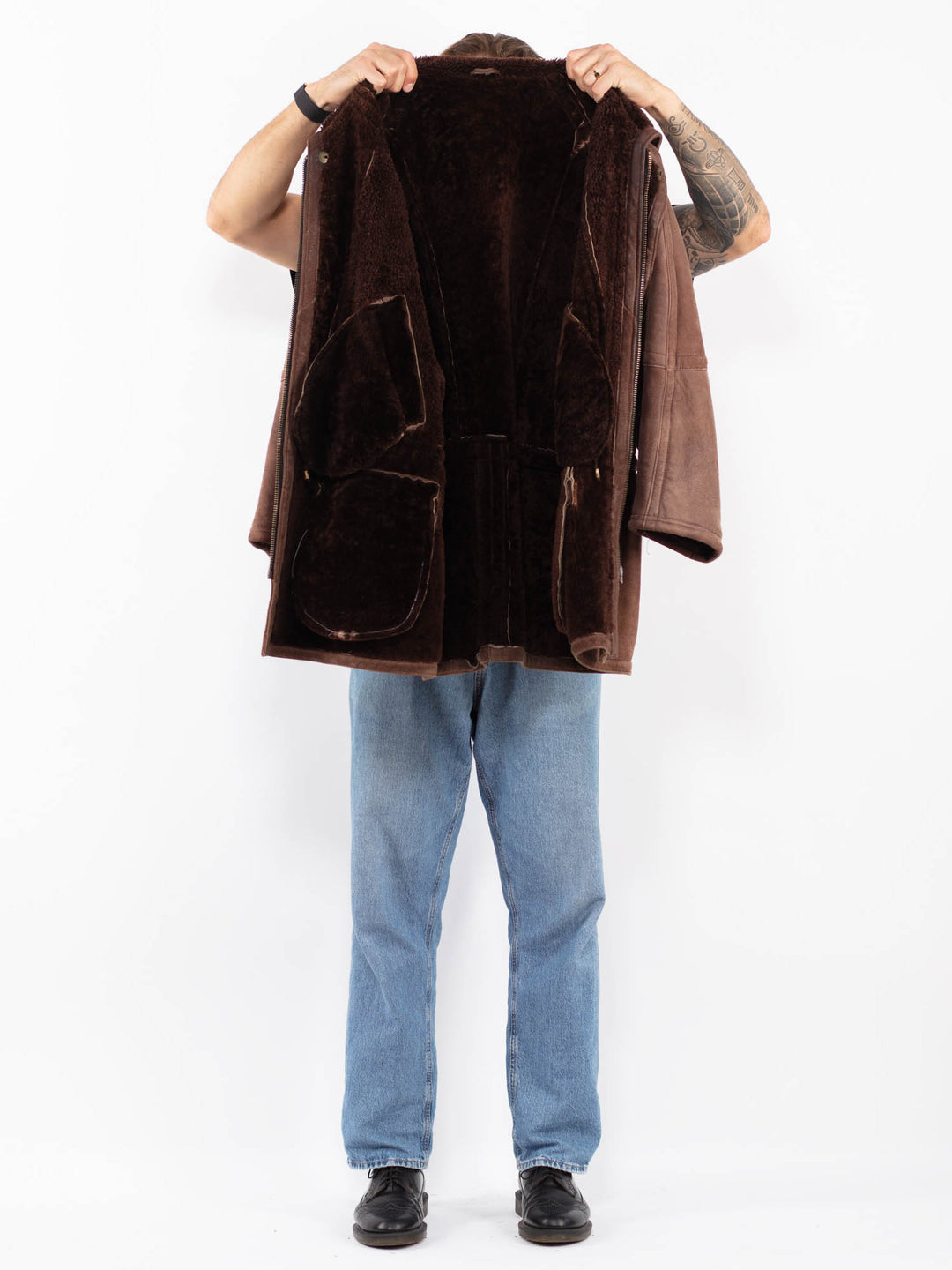 Vintage 80's Men Sheepskin Coat in Brown