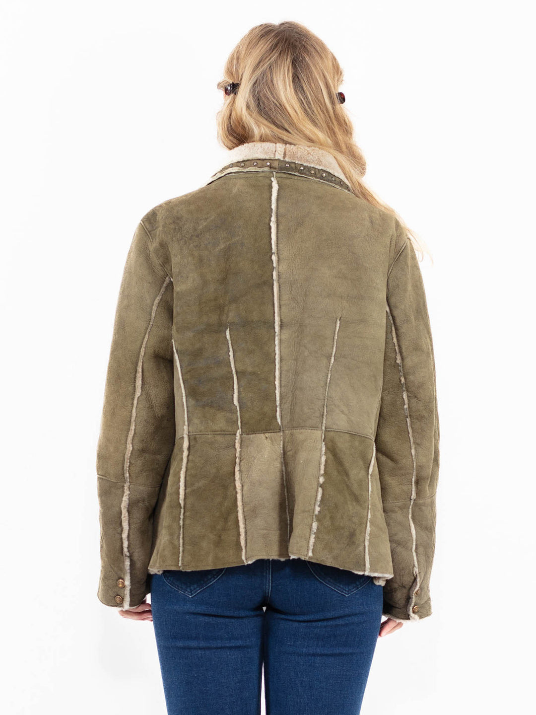 Vintage 90's Women Faux Sheepskin Coat in Brown