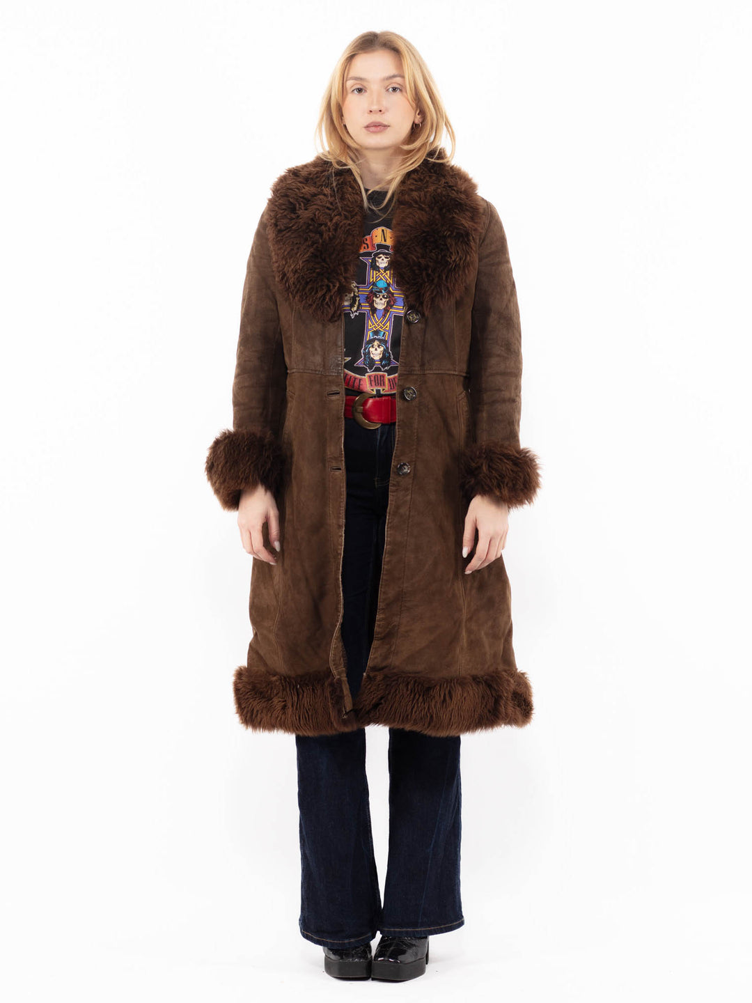 Vintage 70's Women Sheepskin Coat in Brown
