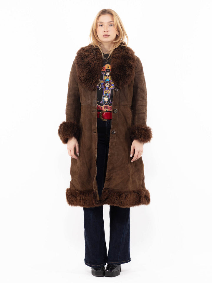 Vintage 70's Women Sheepskin Coat in Brown