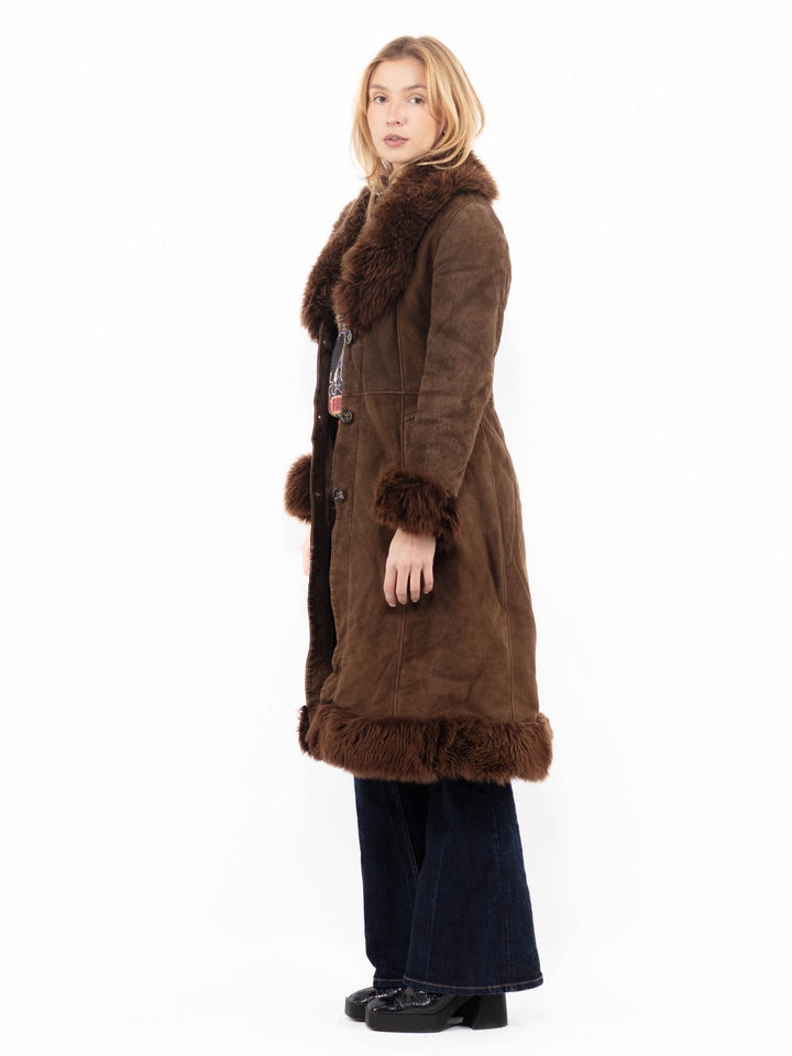 Vintage 70's Women Sheepskin Coat in Brown
