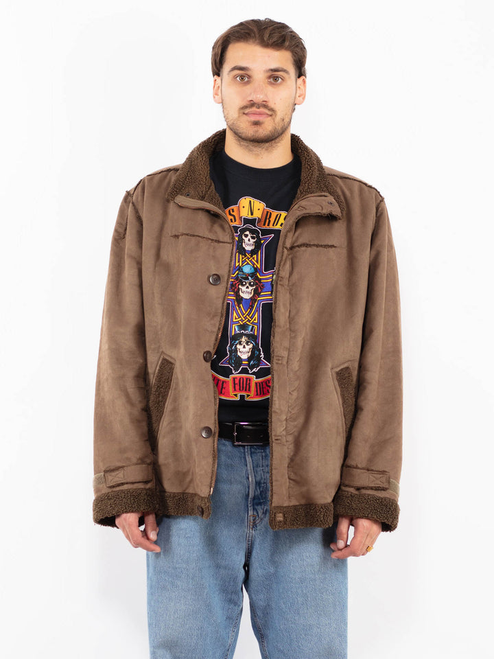 Vintage 00's Men Faux Sheepskin Jacket in Brown