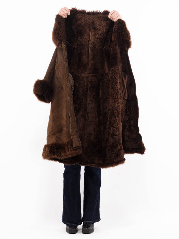 Vintage 70's Women Sheepskin Coat in Brown