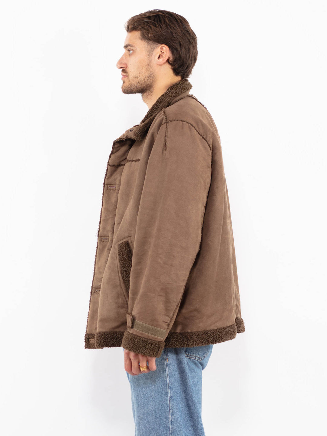 Vintage 00's Men Faux Sheepskin Jacket in Brown