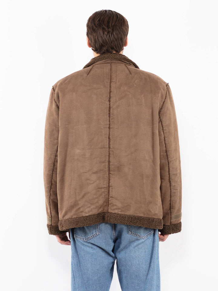 Vintage 00's Men Faux Sheepskin Jacket in Brown