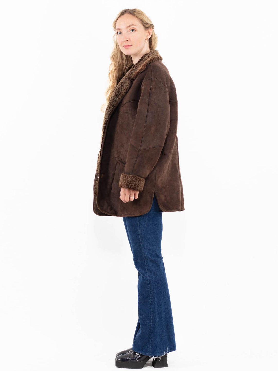 Vintage 00's Women Faux Sheepskin Coat in Black