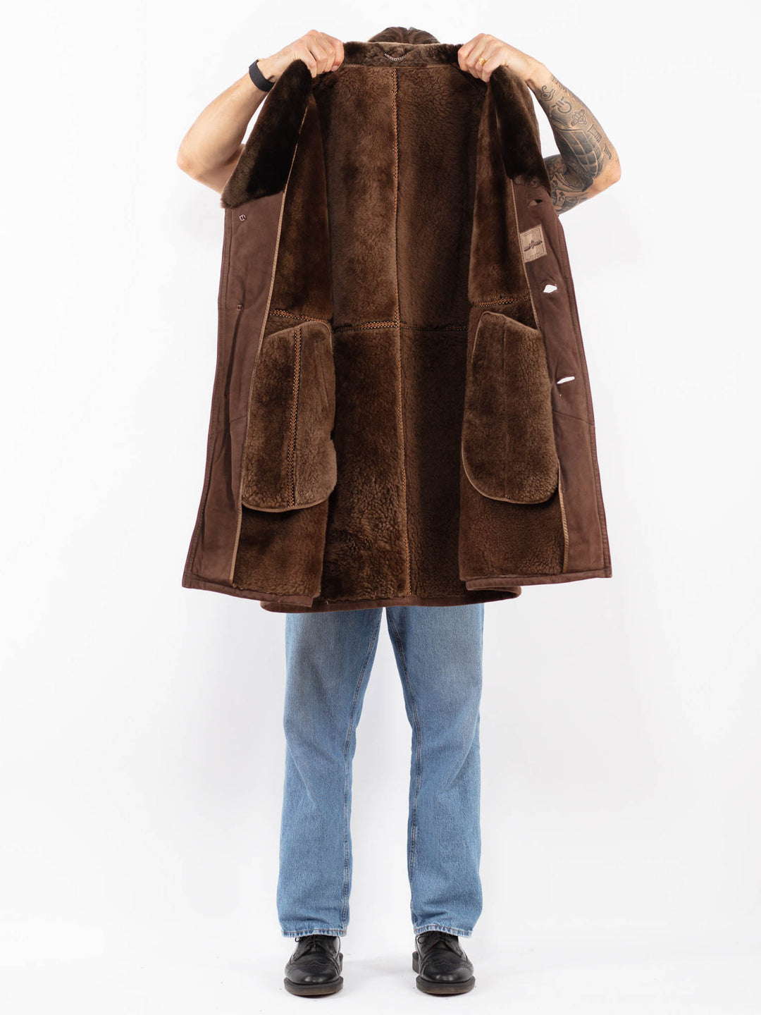 Vintage 70's Men Sheepskin Coat in Brown