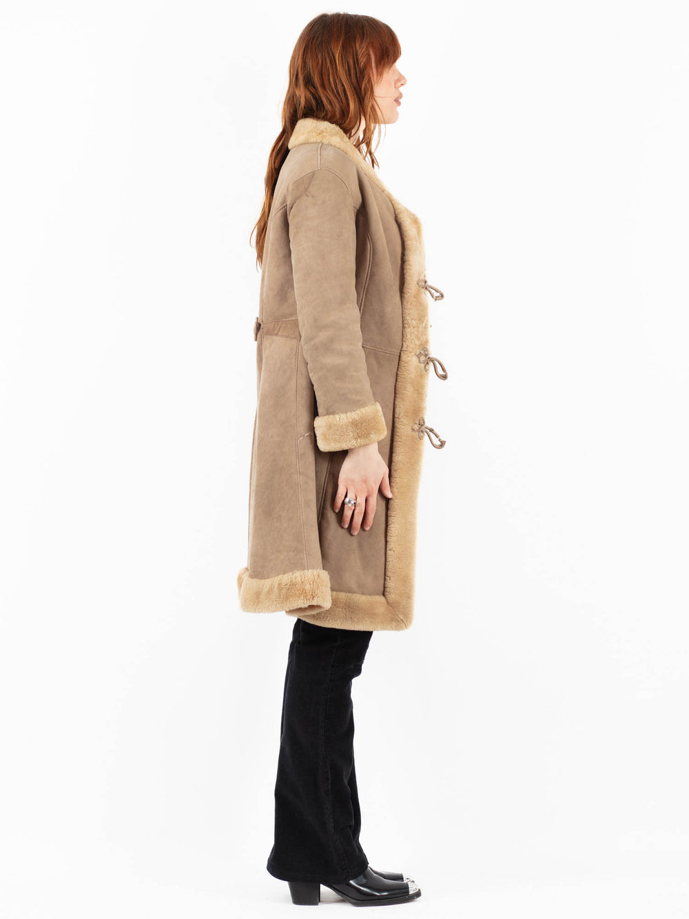 Vintage 70's Women Sheepskin Shearling Coat in Beige