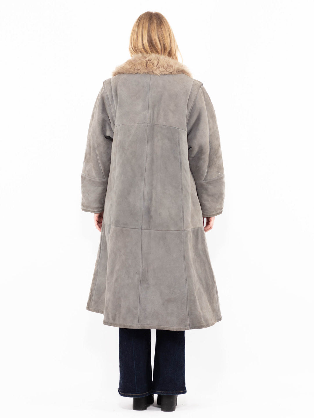 Vintage 90's Women Sheepskin Coat in Gray