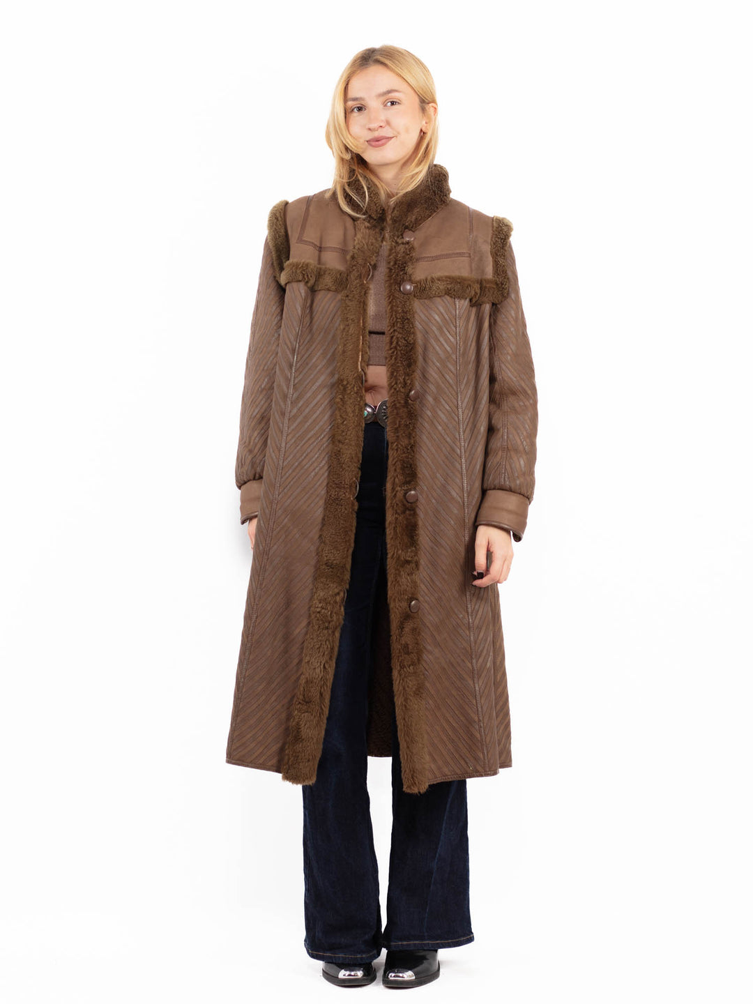 Vintage 80's Women Sheepskin Coat in Brown