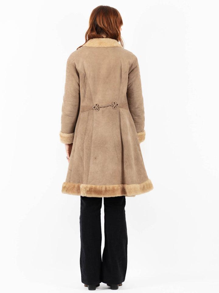 Vintage 70's Women Sheepskin Shearling Coat in Beige