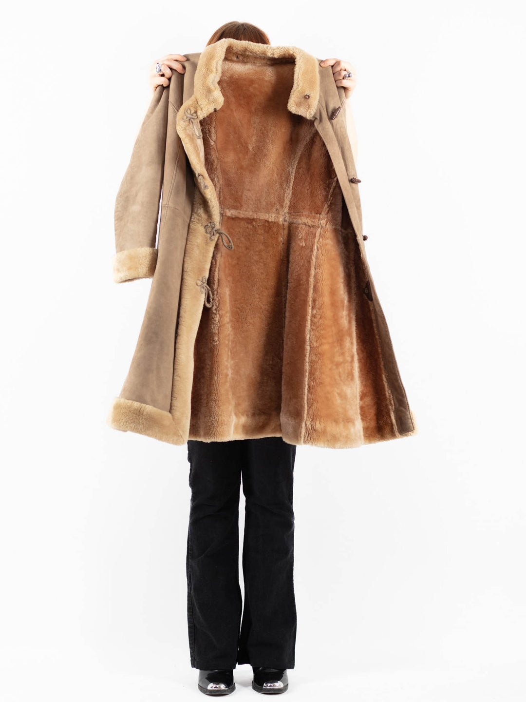 Vintage 70's Women Sheepskin Shearling Coat in Beige