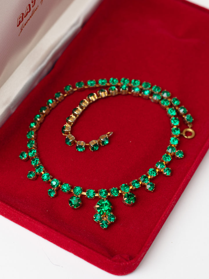 Vintage 50's Emerald Green Rhinestone Necklace