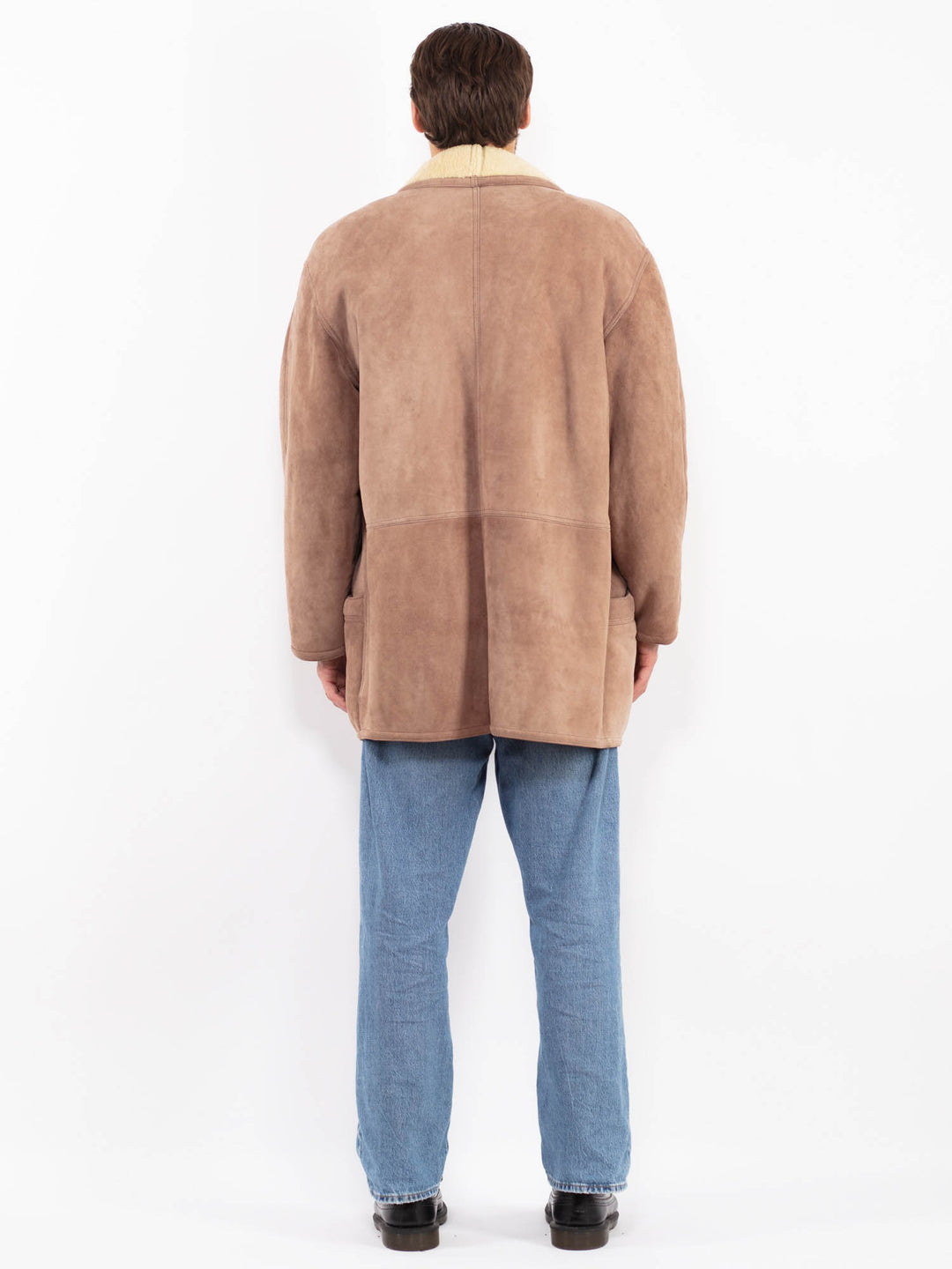 Vintage 80's Men Sheepskin Shearling Coat in Brown