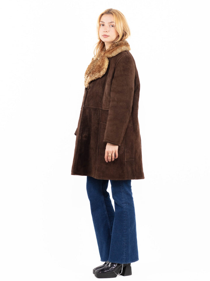 Vintage 70's Women Sheepskin Coat in Brown