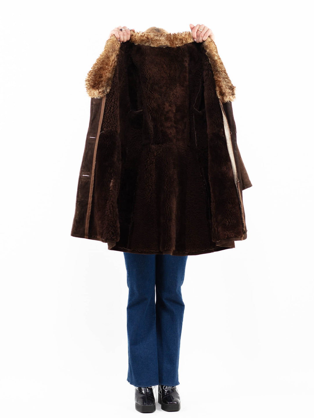 Vintage 70's Women Sheepskin Coat in Brown
