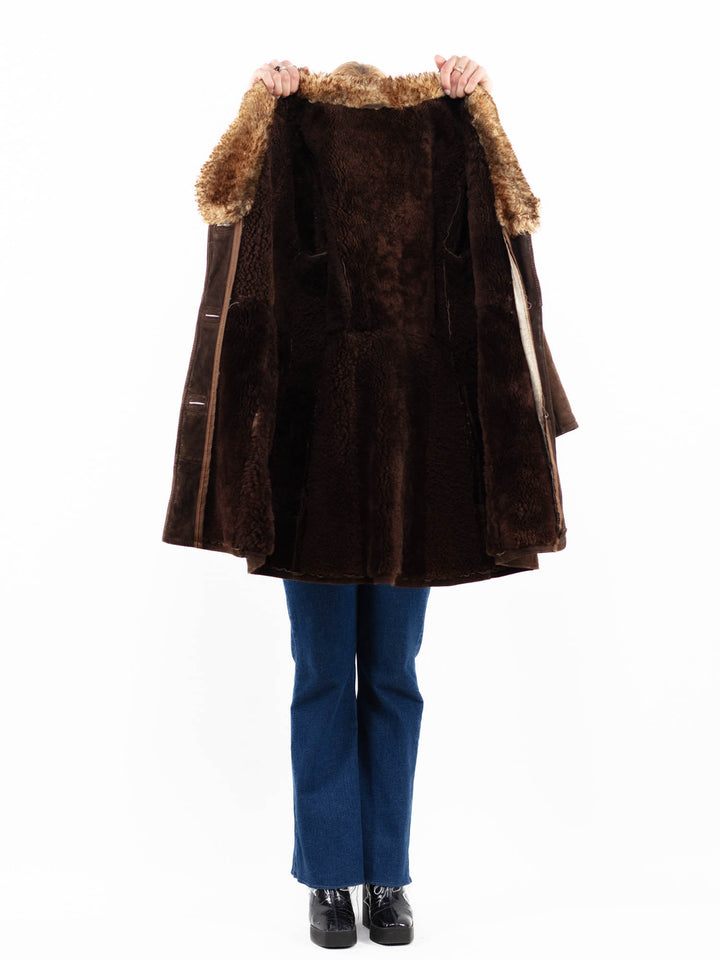 Vintage 70's Women Sheepskin Coat in Brown