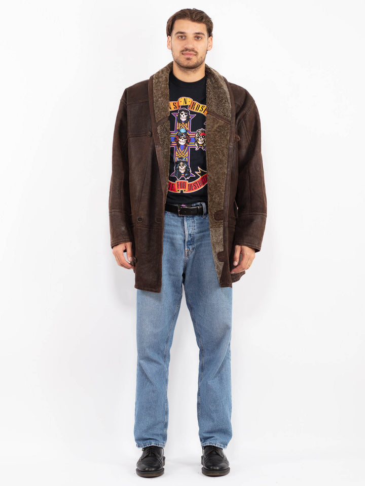 Vintage 80's Men Sheepskin Coat in Brown