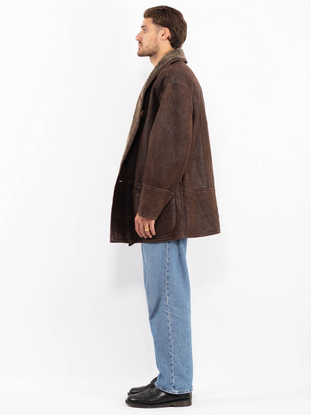 Vintage 80's Men Sheepskin Coat in Brown