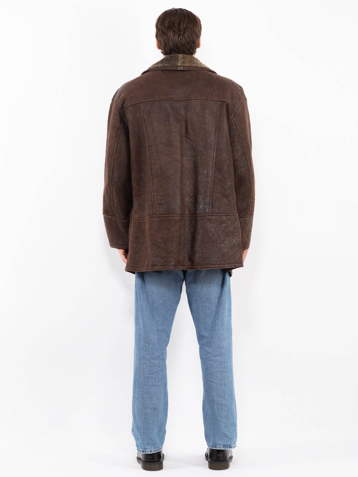 Vintage 80's Men Sheepskin Coat in Brown